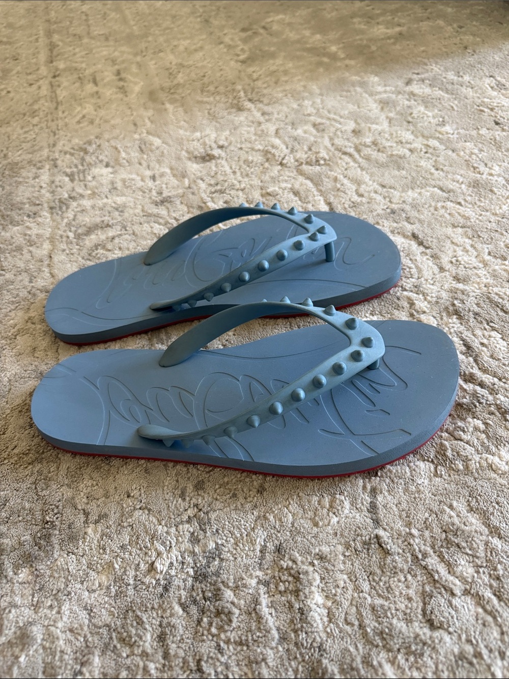 Christian Louboutin Blue Studded Rubber Flip Flop Sandals